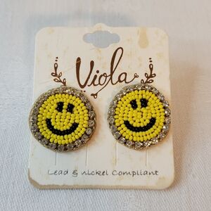 VTG NOS: Viola Yellow Smiley Face Earrings
